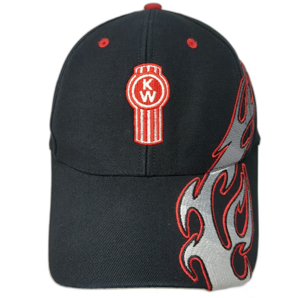 Kenworth Baseball Cap Black One Size Strapback Flame Embroidered Logo Truck Hat